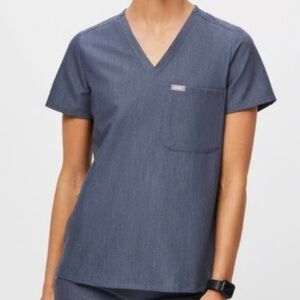 FIGS Catarina Heathered Denim One Pocket Scrub Top | Size XXS
